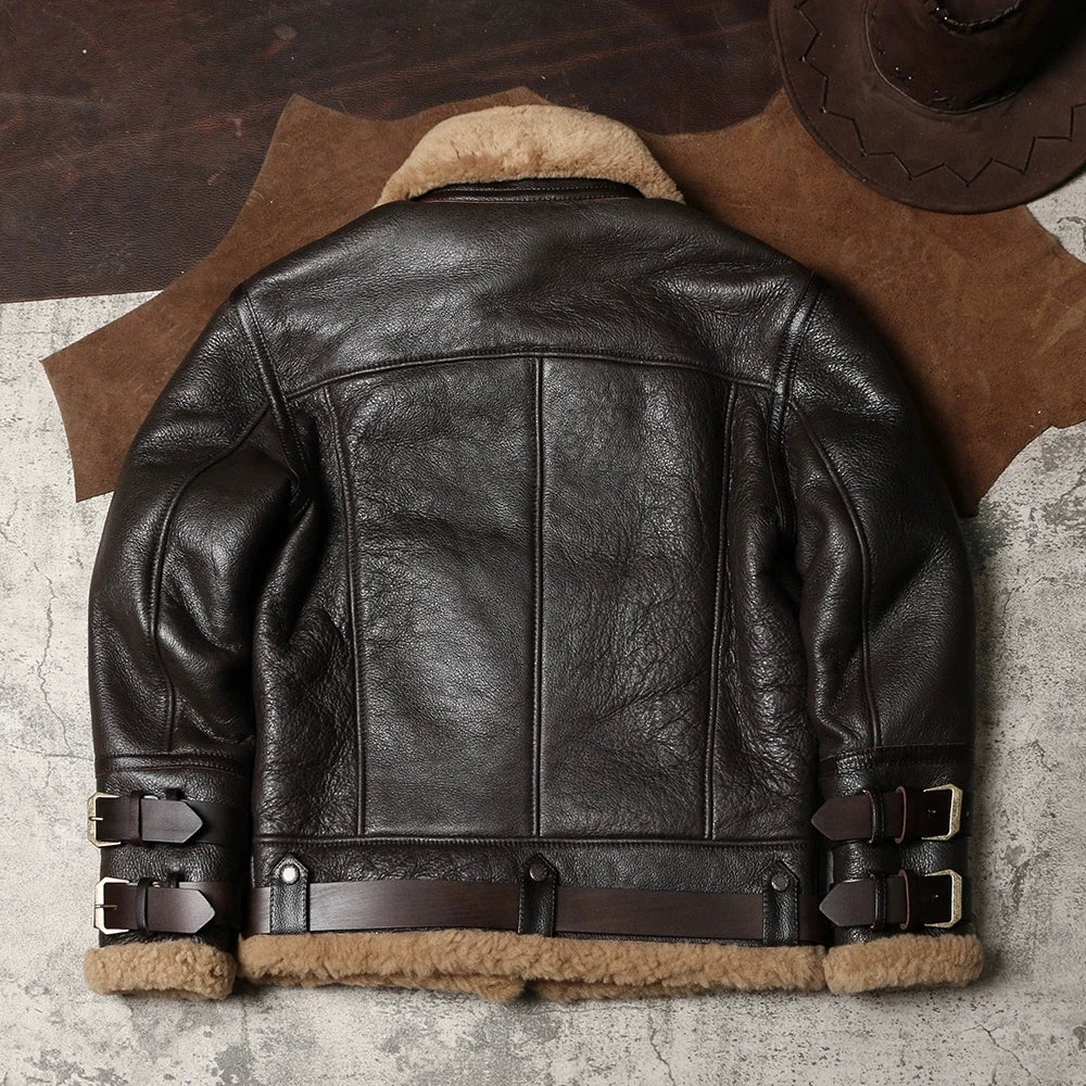 DSF1580 Asian Size Quality Warm Thick Heavy Genuine Sheep Leather Mens Winter Shearling Fur B3 Jacket