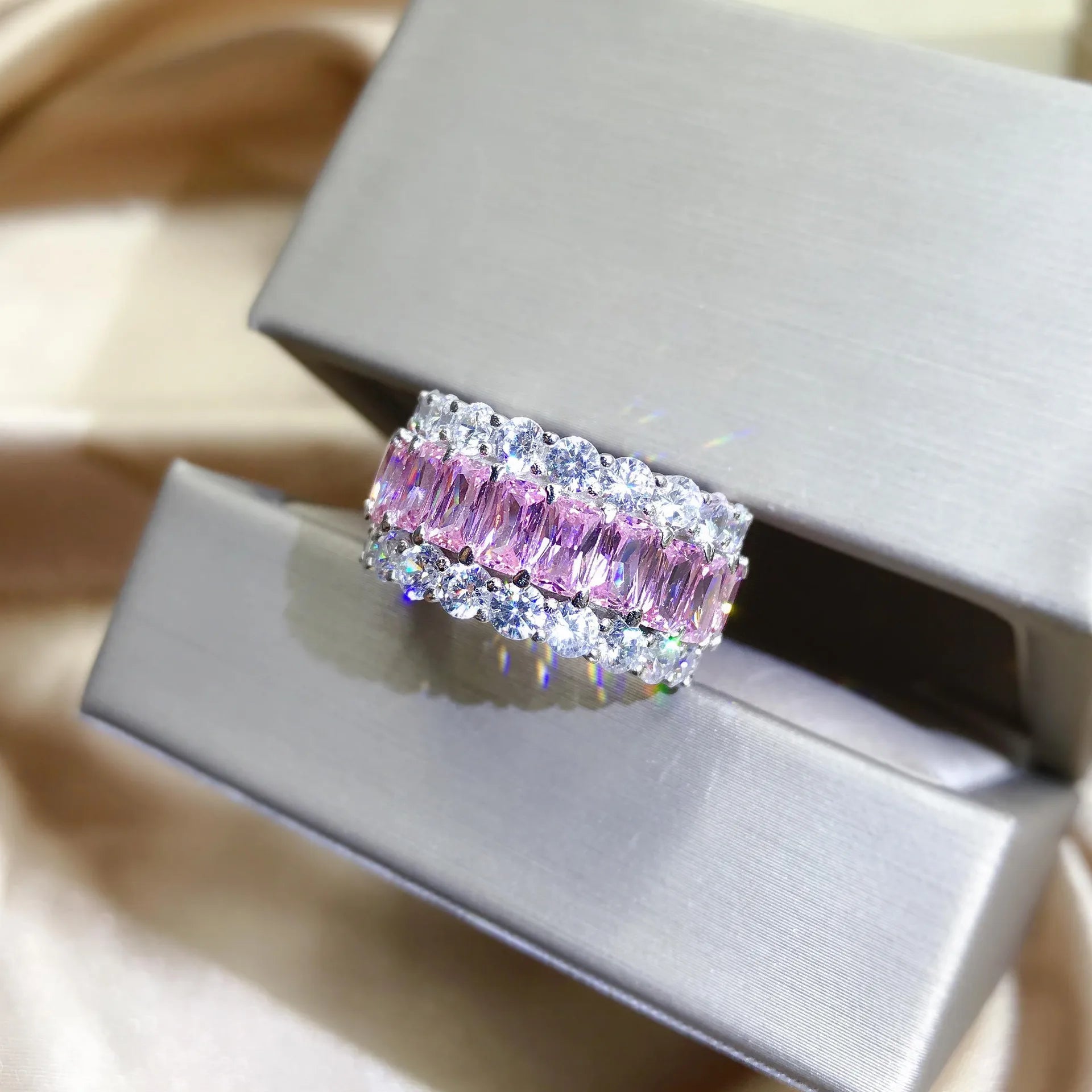 Luxury Silver Color Crystal Stone Ring