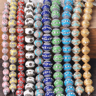 5pcs Handmade Nepalese Buddhist Tibetan Metal & Clay Loose Craft Beads for Necklace Jewelry Making DIY Findings