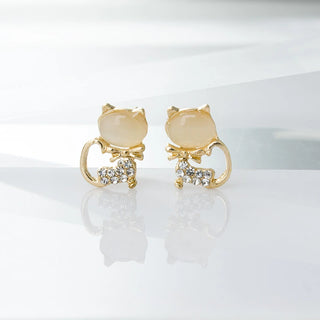 Lovely Rhinestone Cute Cat Stud Earring