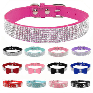 Bowknot Rhinestone Adjustable Leather Collars