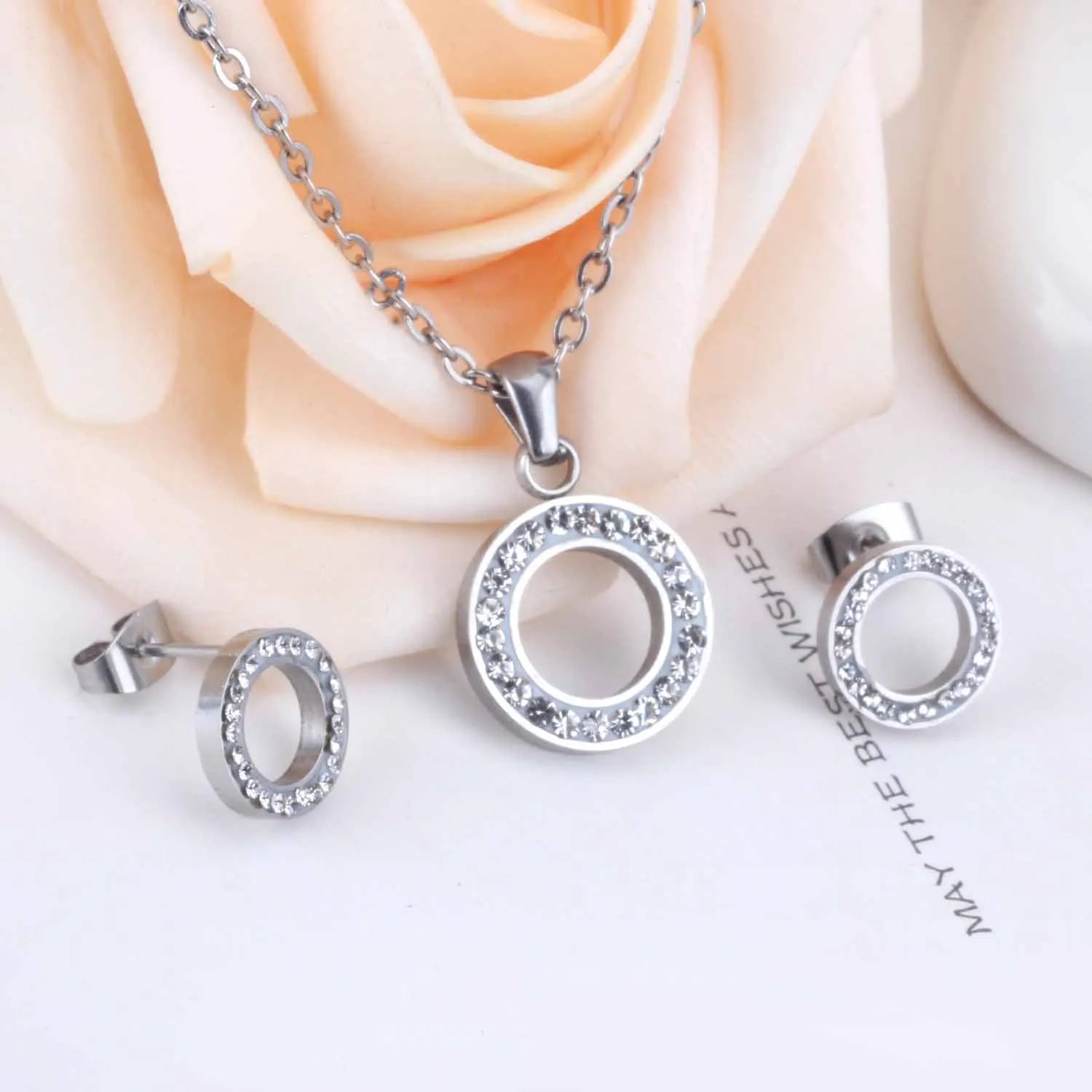 Stainless Steel Pendant Necklace Earrings