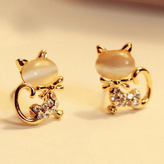 Lovely Rhinestone Cute Cat Stud Earring