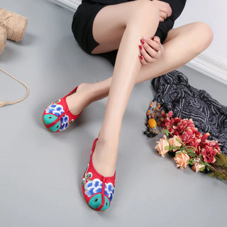 Embroidered  Cotton Fabric Flat Slippers