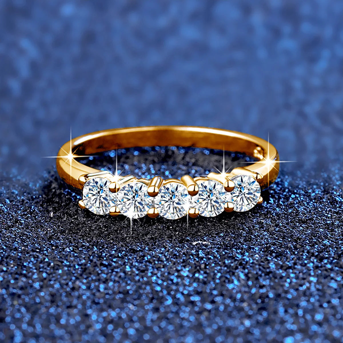 Gold 5 Stone Moissanite Ring