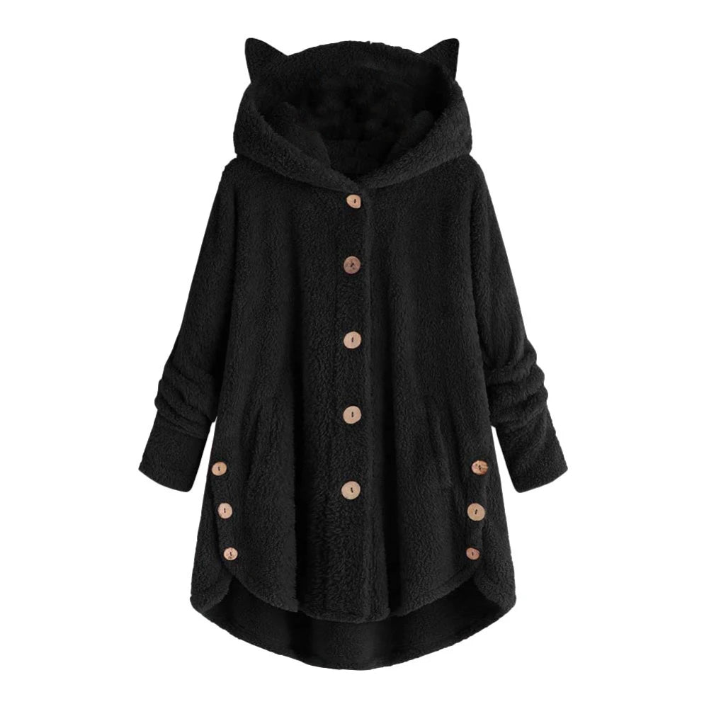 Cute Cats Ears Hooded Fleece Coat