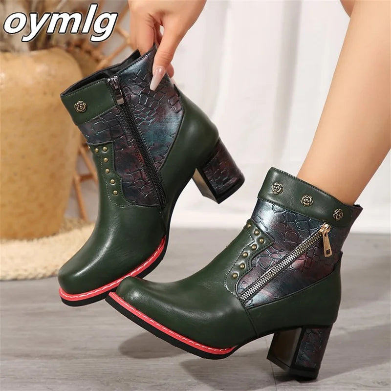 Ethnic Style Ankle Leather Boots