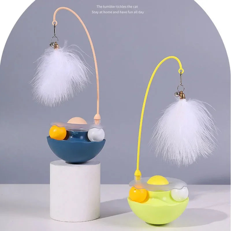 Interactive Turntable Feathers Cat Toy