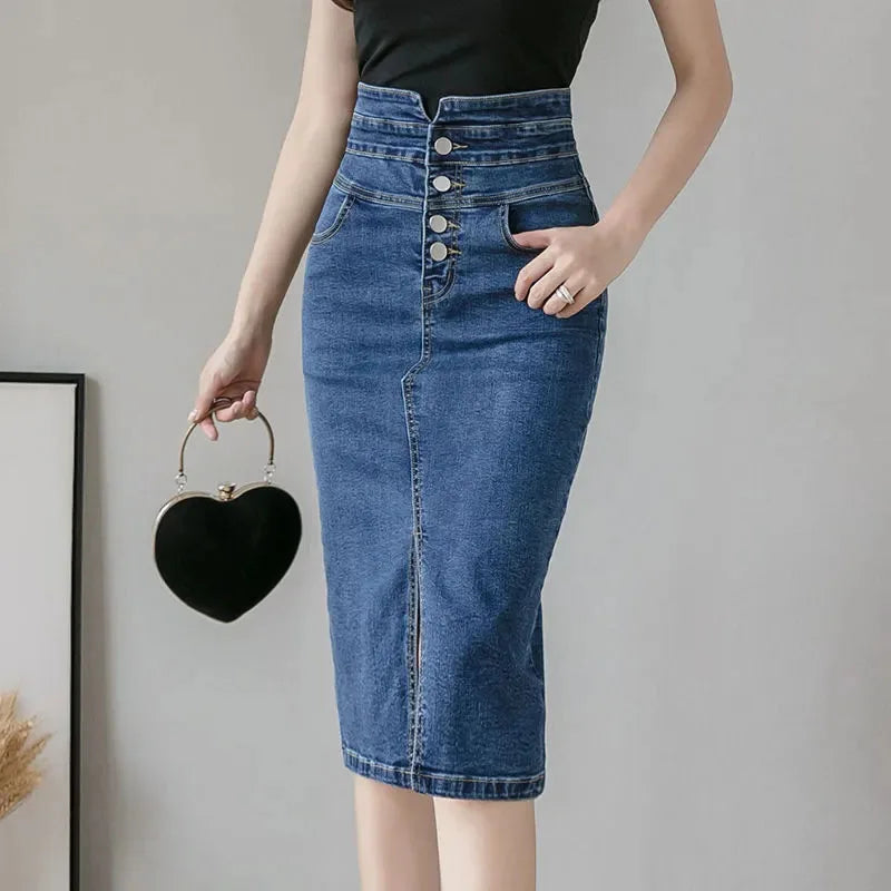 High Waist Split Denim Skirt