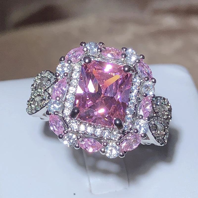 Sparkling Pink Zircon Collection Square Ring