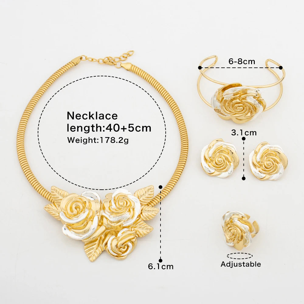 Flower Plated Wedding Jewelry Set