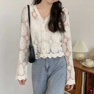 Flower Cardigan Loose Crochet Tops