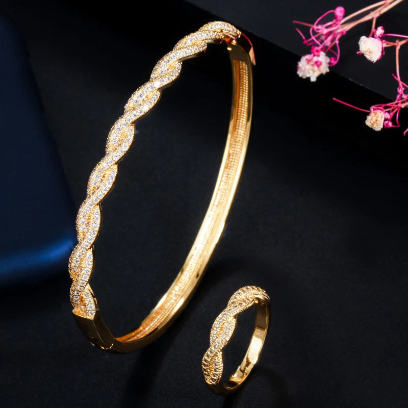 Elegant  Open Cuff Bangle and Ring Set