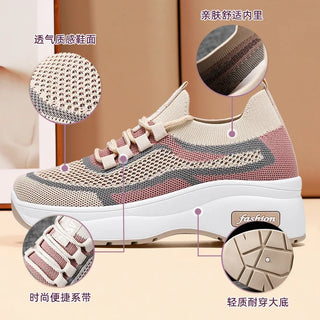 Breathable Lace Up Wedge Sneakers