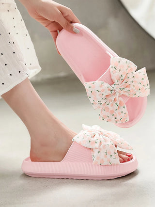 Pink Flower Bow Thick Slippers