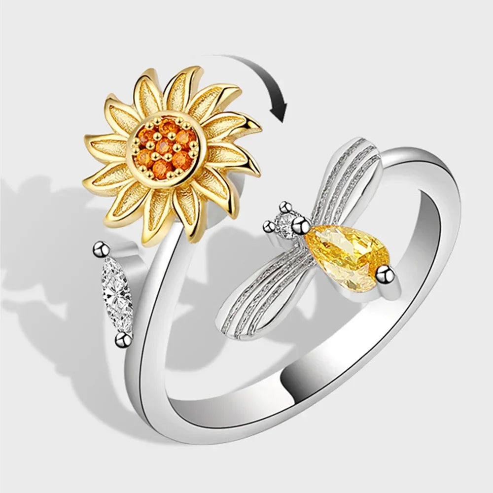 Luxury Sunflower Rotating Diamond Ring