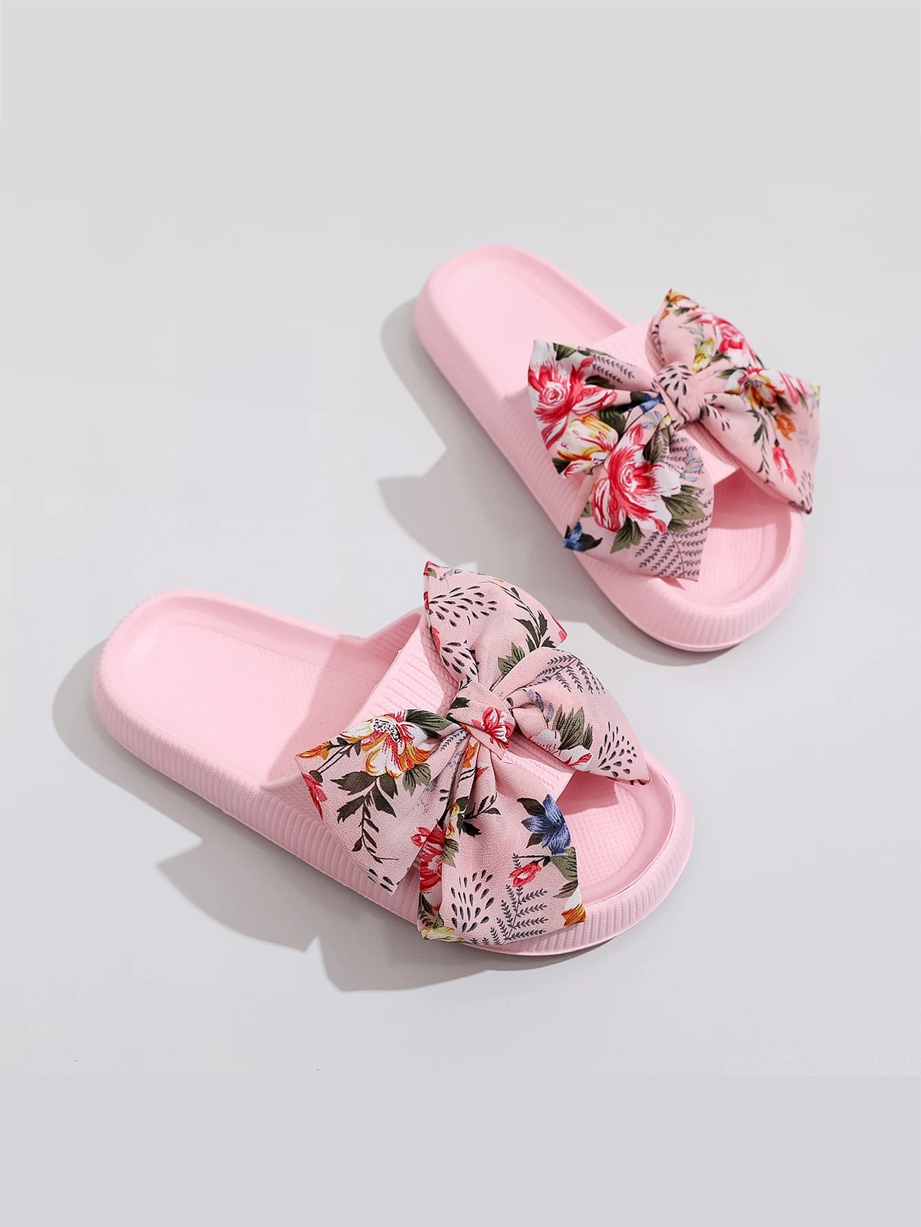 Handmade Pink Flower Bow Slippers