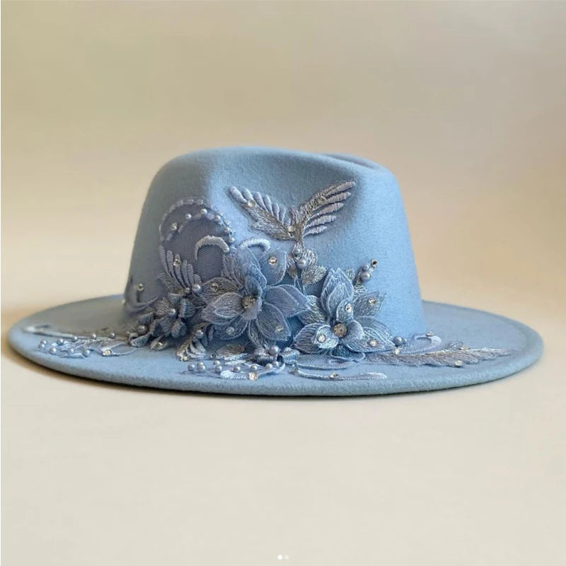 Jazzy Flower Embroidered Fedora Hat