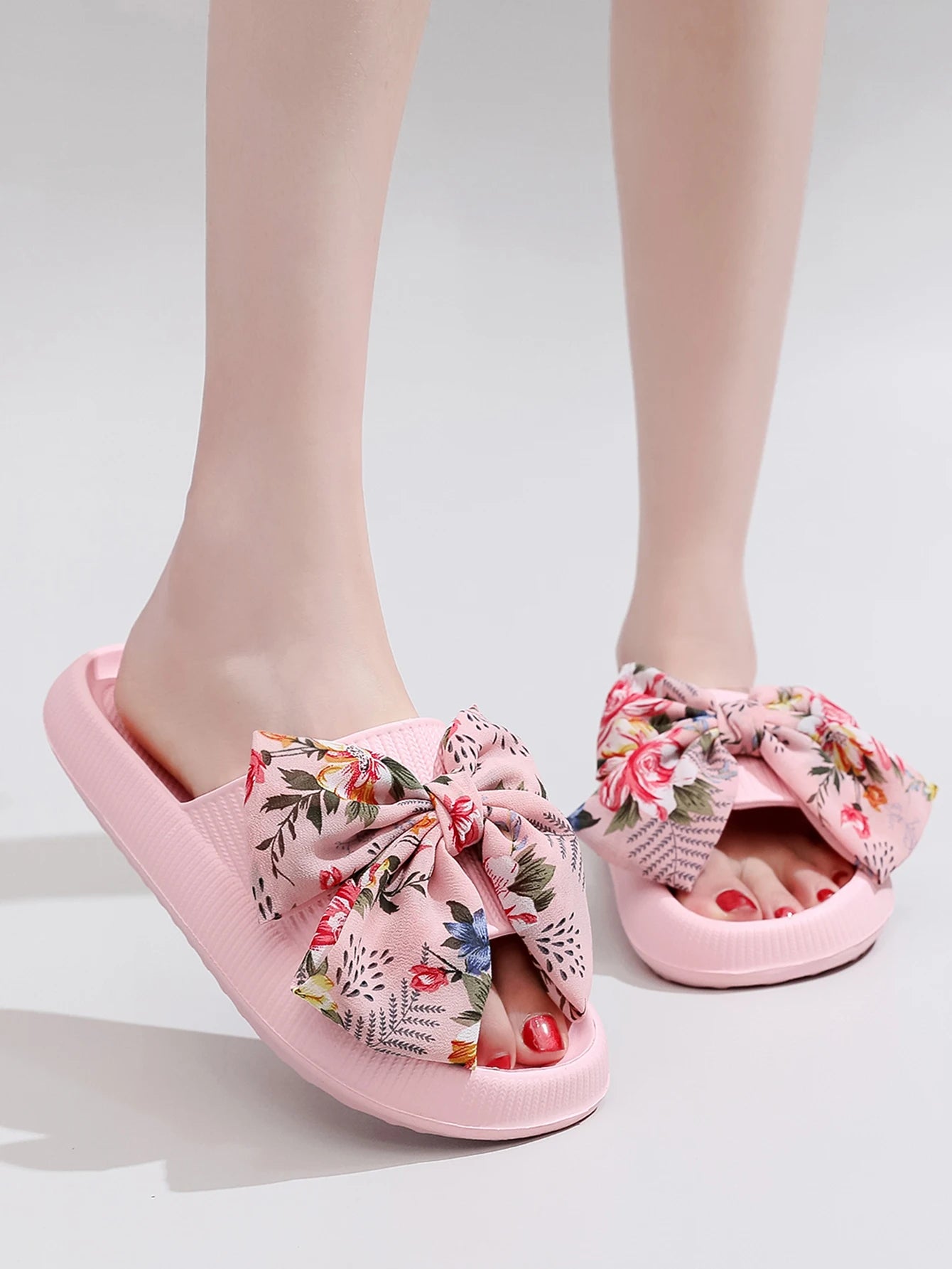 Handmade Pink Flower Bow Slippers