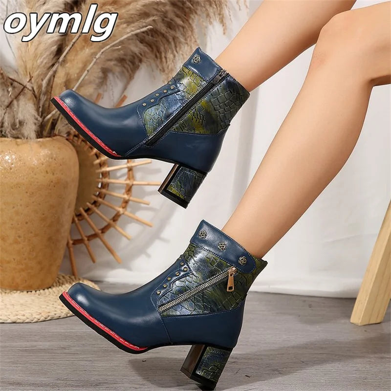 Ethnic Style Ankle Leather Boots