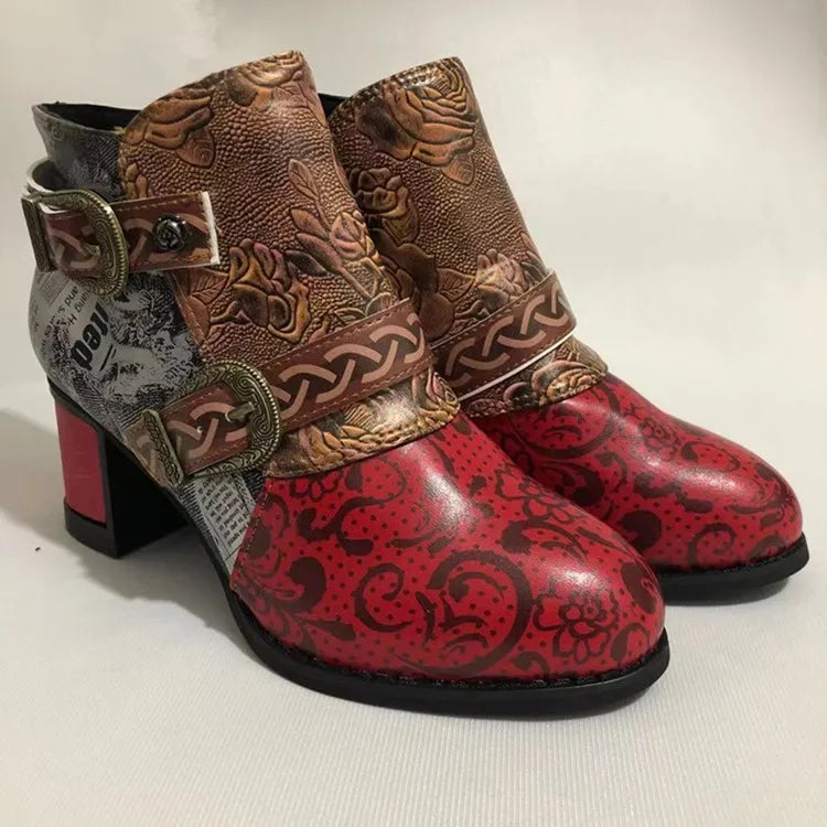 Vintage Splicing Printed Ankle Boots