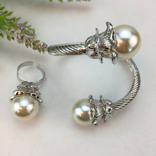 Brazaletes y anillos de joyería de plata de moda