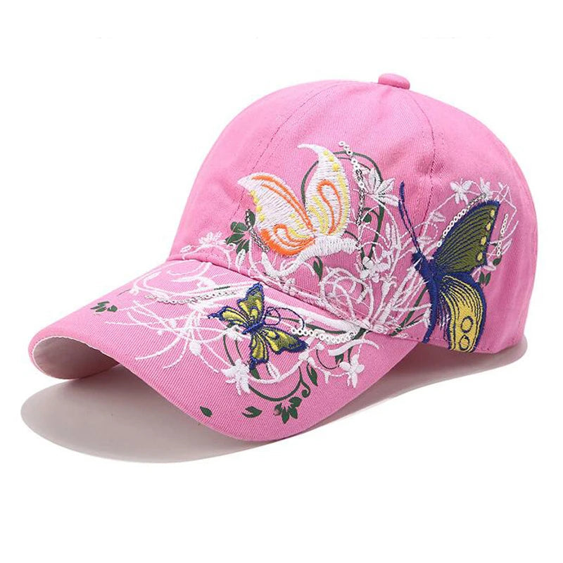 Butterflies Floral Embroidery Baseball Caps