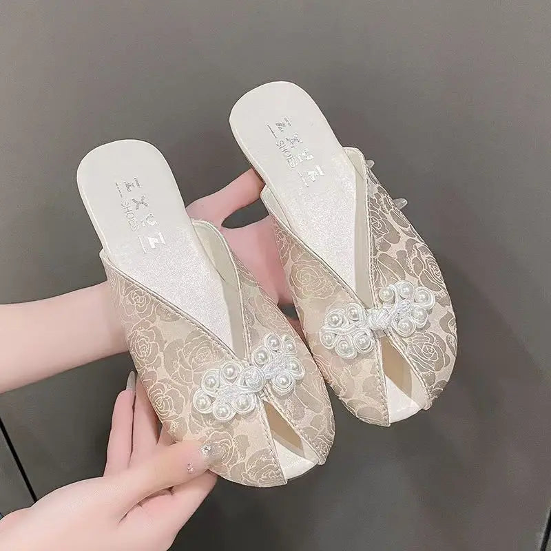 Retro Home Style Flat Sole Slippers