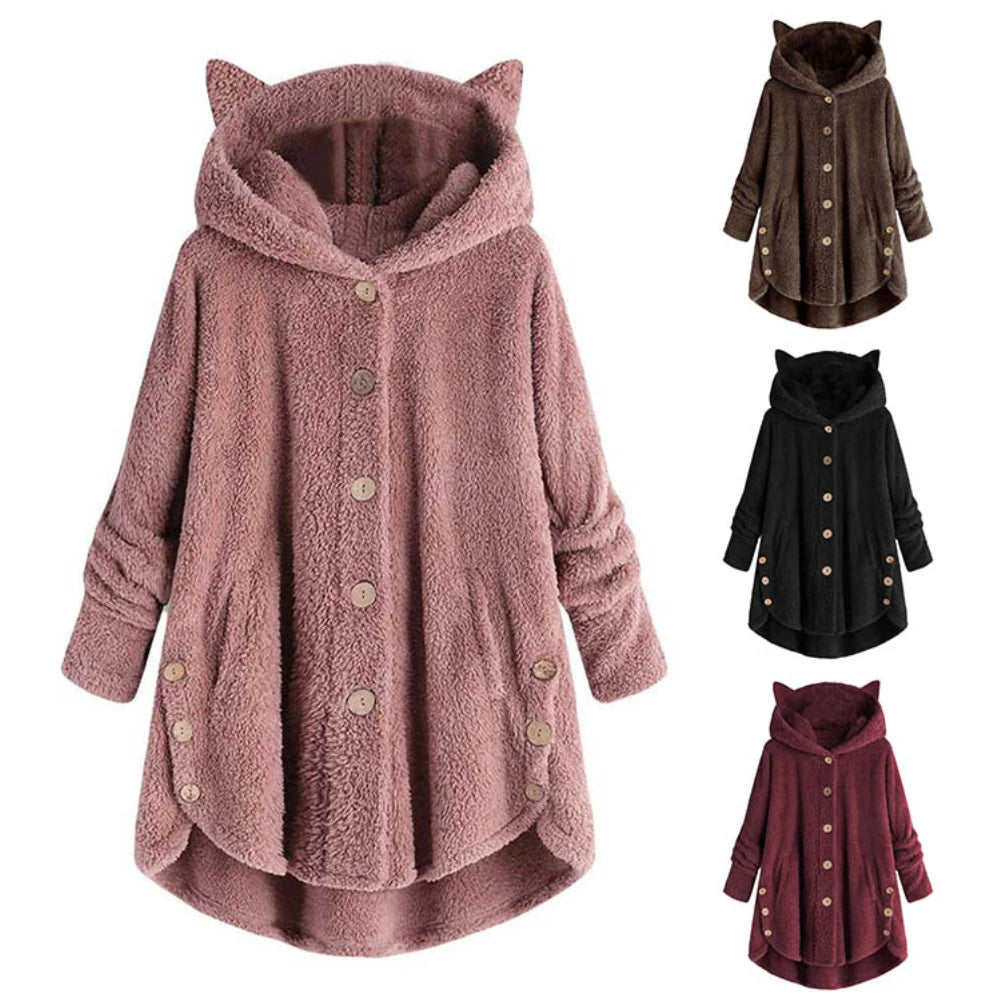 Cute Cats Ears Hooded Fleece Coat