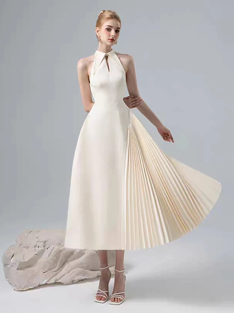 Asymmetric Elegant Sleeveless Pleated Dress