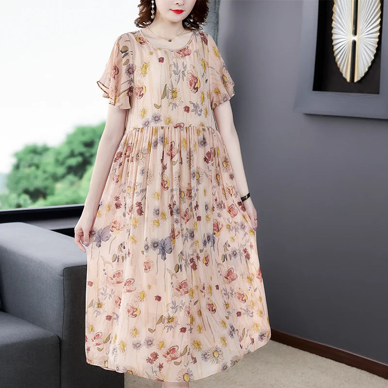 Elegant Mulberry Silk Printed Dress