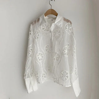 Vintage Embroidery Floral White Blouse