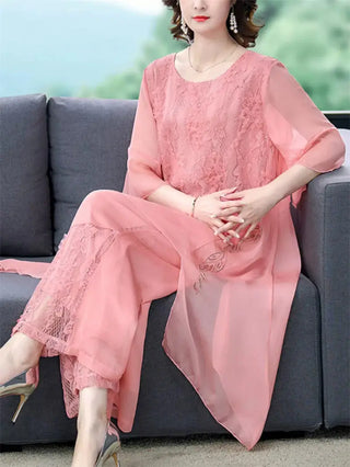 Luxury Mulberry Silk Lace Pants Suit