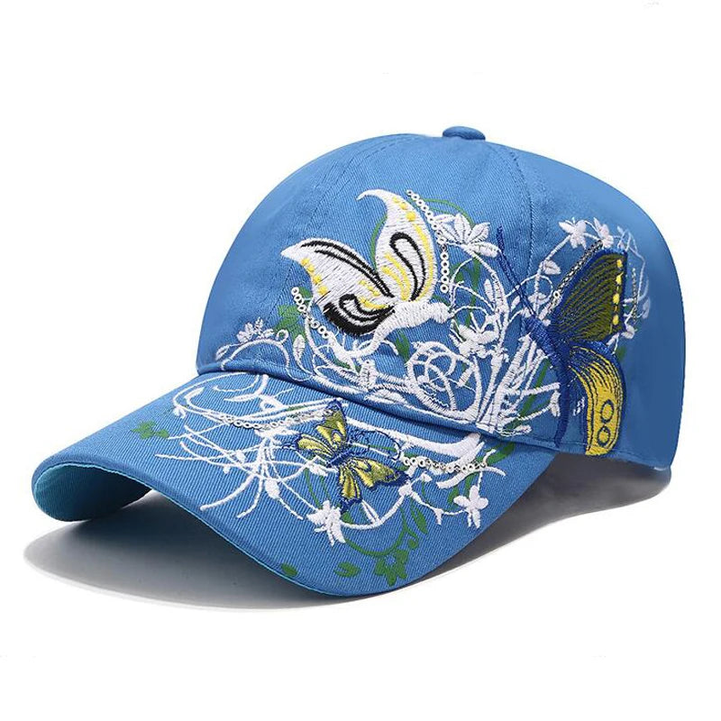 Butterflies Floral Embroidery Baseball Caps