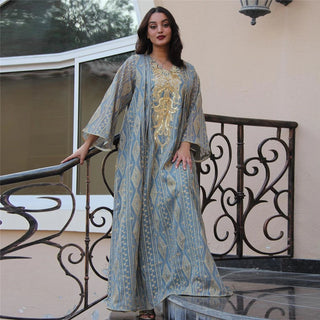 2024 Eid Ramadan Sequins Embroidery Women Muslim Abaya Maxi Dress Turkey Moroccan Evening Party Isalm Gown Dubai Jalabiya Caftan