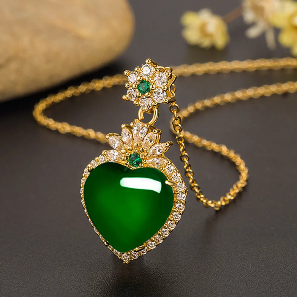 Emerald Gemstones Romantic Heart Pendant