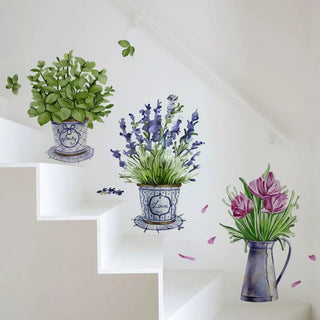 Watercolor Flower Pots Wall Sticker