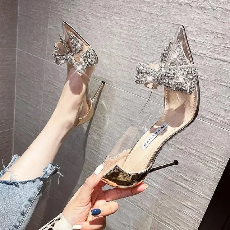 Rhinestone Transparent High Heel Sandals