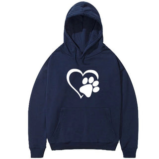 Bonita sudadera con capucha con forma de corazón y huella de perro