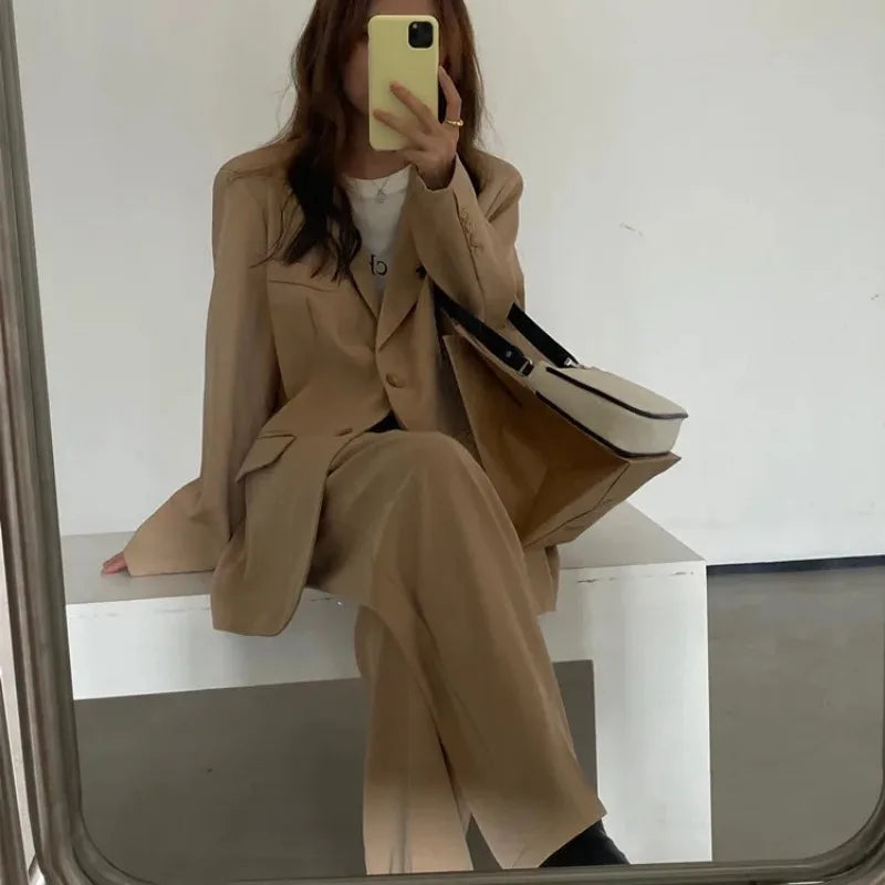 Women Loose Fit Two Piece Blazer Set