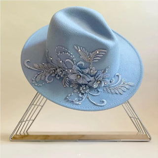 Jazzy Flower Embroidered Fedora Hat