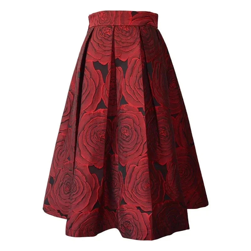 Elegant Pleated Jacquard Vintage Skirt