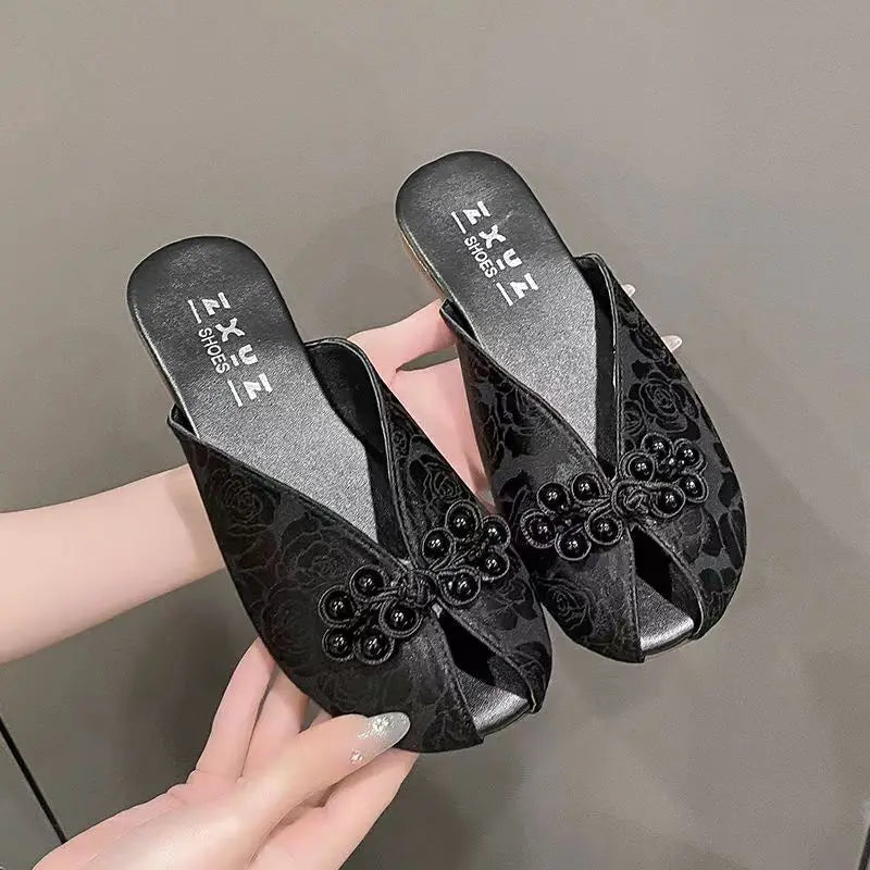 Retro Home Style Flat Sole Slippers