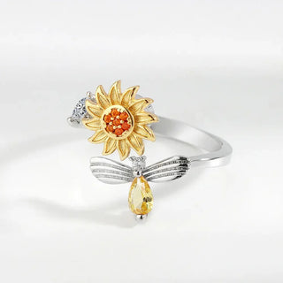 Anillo de diamantes giratorio de lujo con forma de girasol