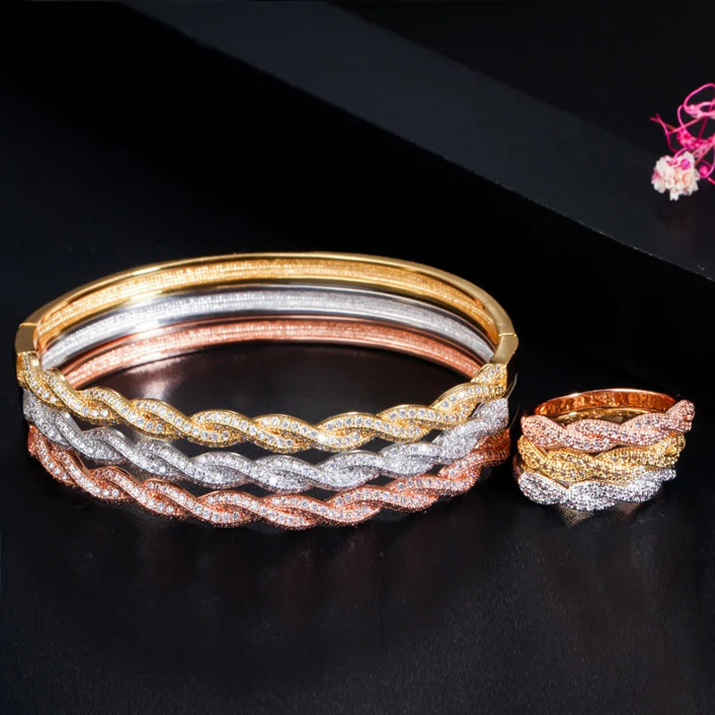 Elegant  Open Cuff Bangle and Ring Set