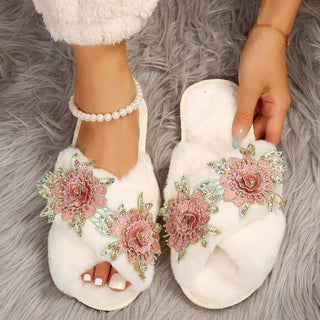 Warm Embroidered Non-Slip Indoor Slippers