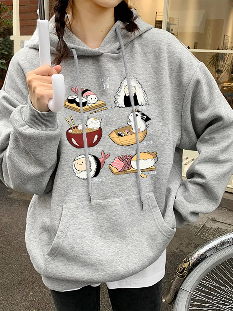 Printed Hoody Fleece O-Neck Sweatshirt