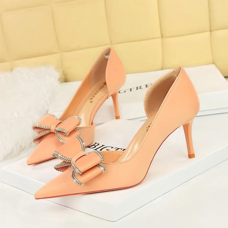 Satin Silk Rhinestone Heel Shoes