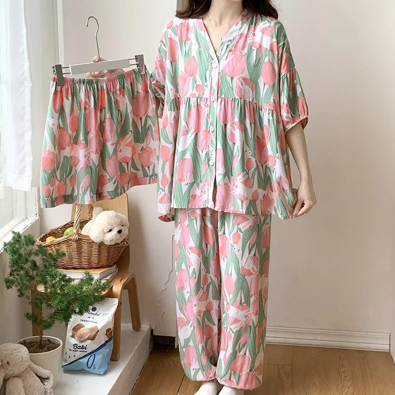 Floral Printing Half Sleeve Sleeping Pajamas