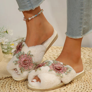 Warm Embroidered Non-Slip Indoor Slippers